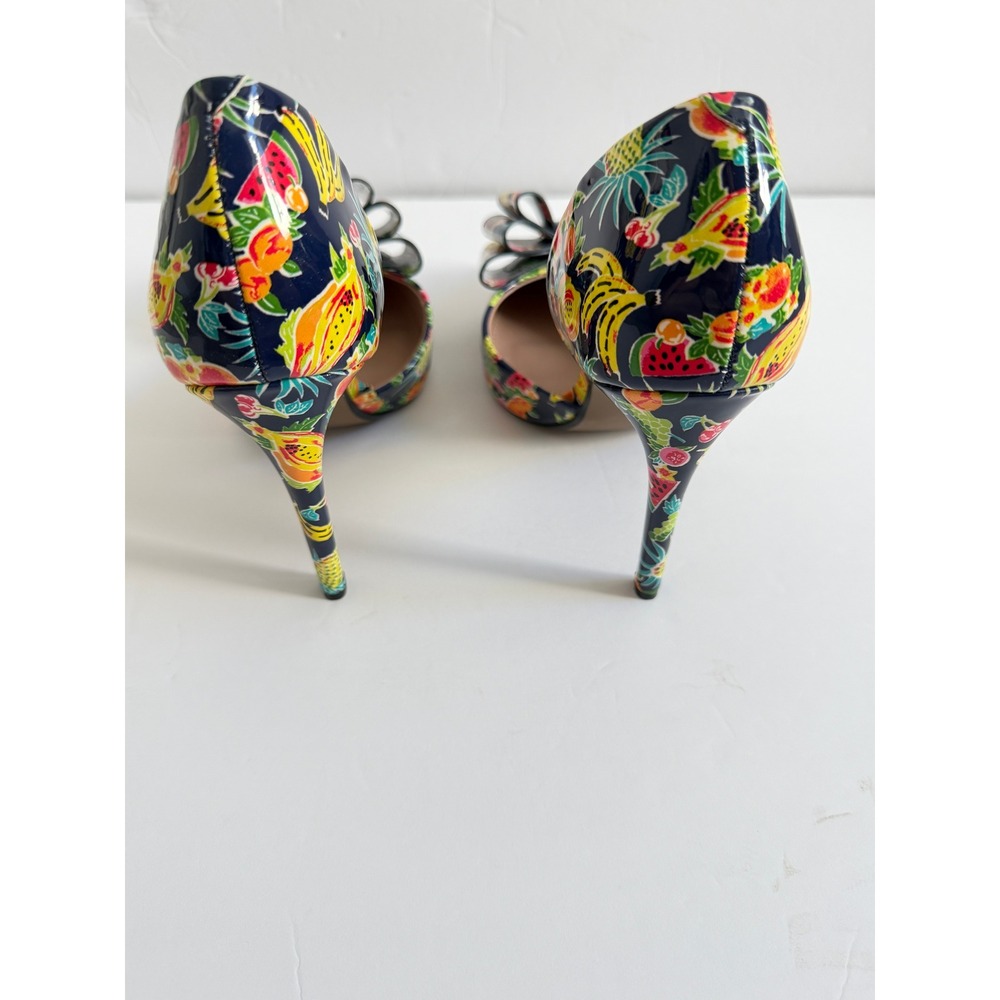 Betsey Johnson Prince Tropical Fruit Print Bow d'Orsay Pumps Navy Multi 7.5M - Picture 5 of 12